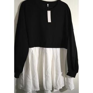 Dokuritu Women's Size Medium Black White Combo Tunic Layered Sweater Dress Top